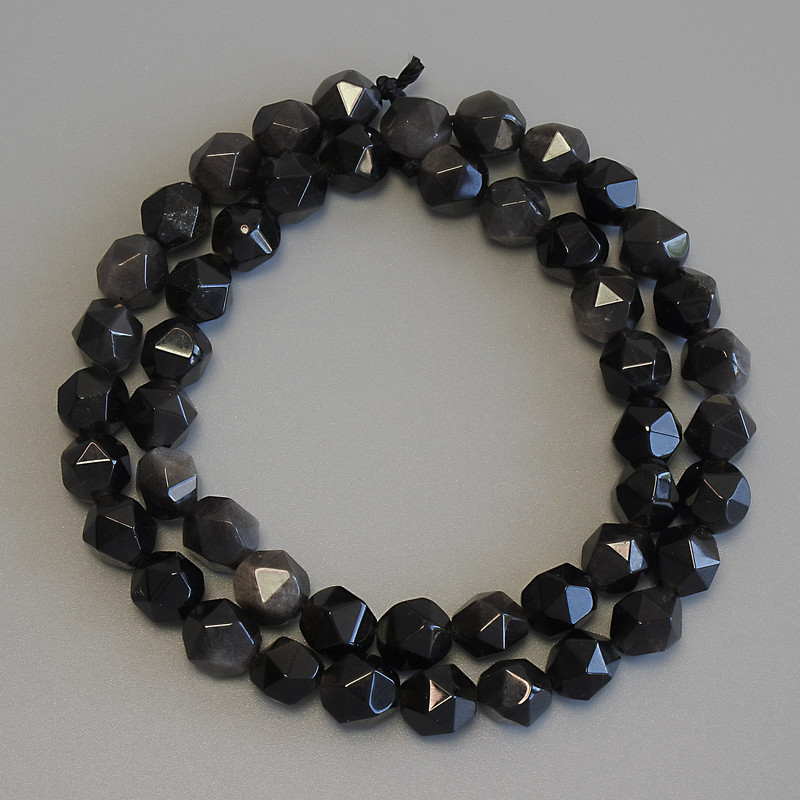 Silver Sheen Obsidian Beads, faceted, diameter 8x7mm+/-, length 38cm+