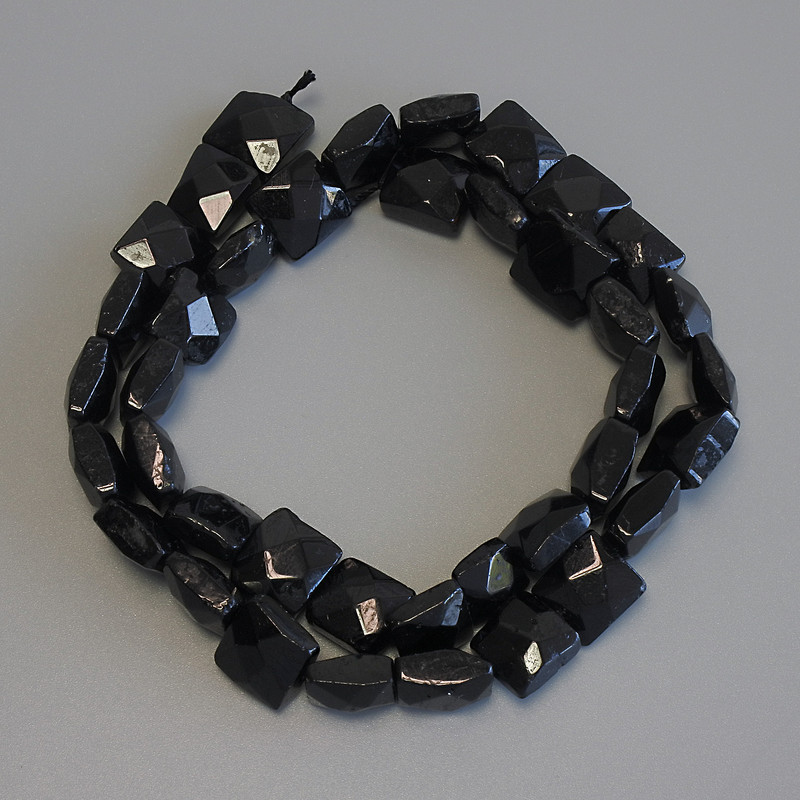 Black Tourmaline Beads, Faceted Square, Diameter 10.5-11x10.5-11mm+/-, Length 40cm+/- on a Thread (with Natural Imperfections)