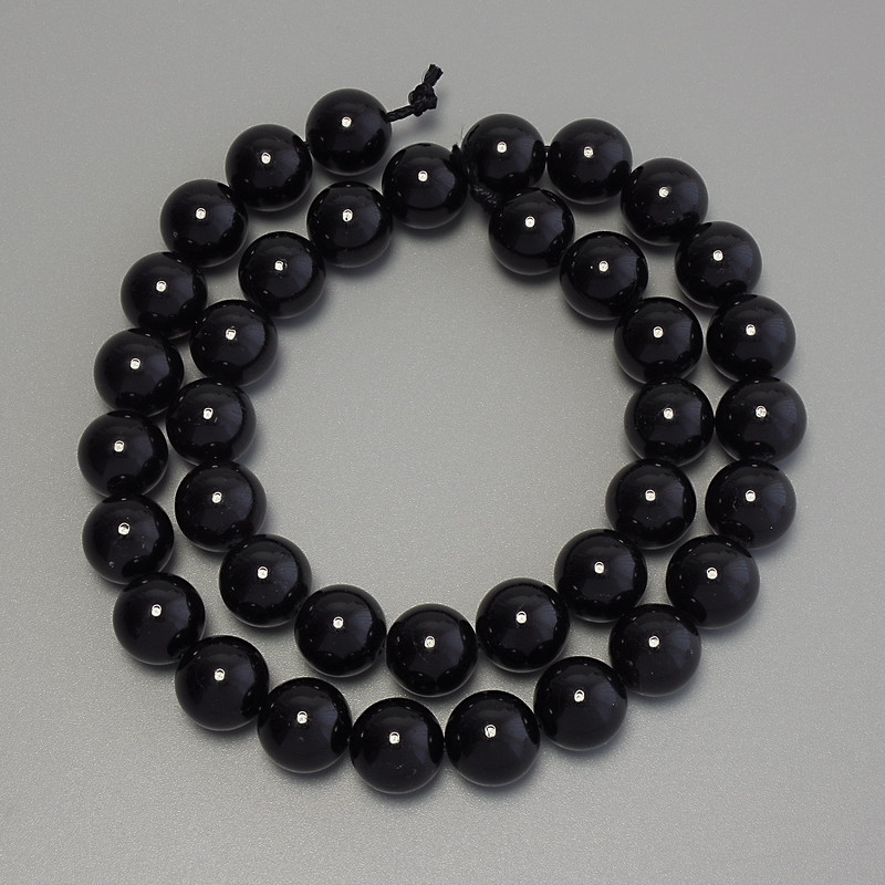 Black Tourmaline Beads, Smooth Round, Diameter 10mm+-, Length 38cm+- on a Thread