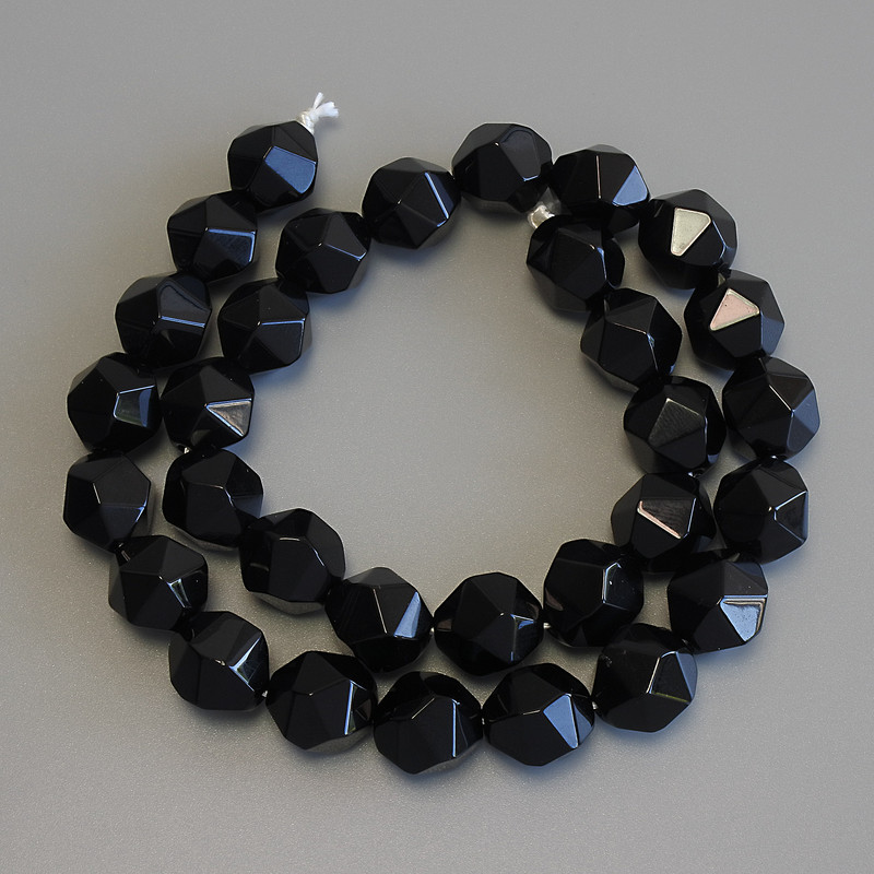 Black Onyx Beads, Polygon Faceted, Diameter 12x10-11mm+/-, Length 36cm+/- on a Thread