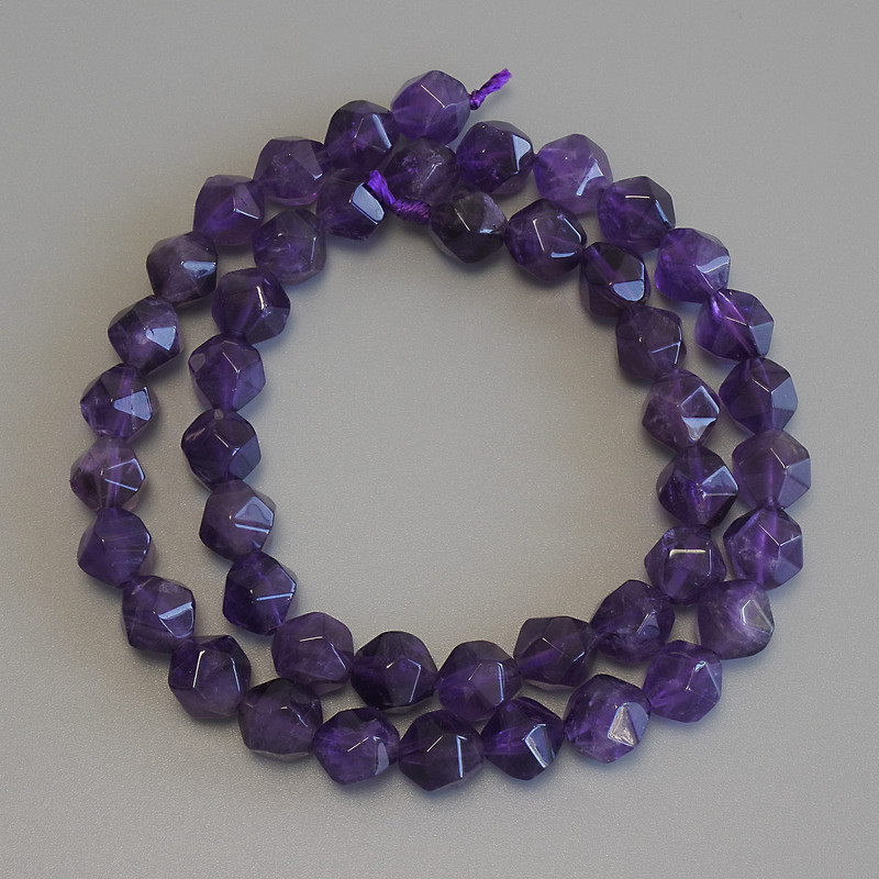 Amethyst Beads, Polygon Faceted, Diameter 8x7.5mm+/-, Length 37cm+/- on a Thread