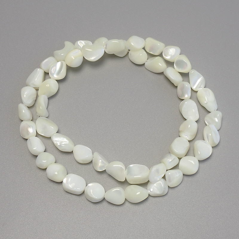 Mother-of-Pearl Beads, Nugget Shape, Diameter 9x7mm+/-, Length 40cm+/- on Fishing Line
