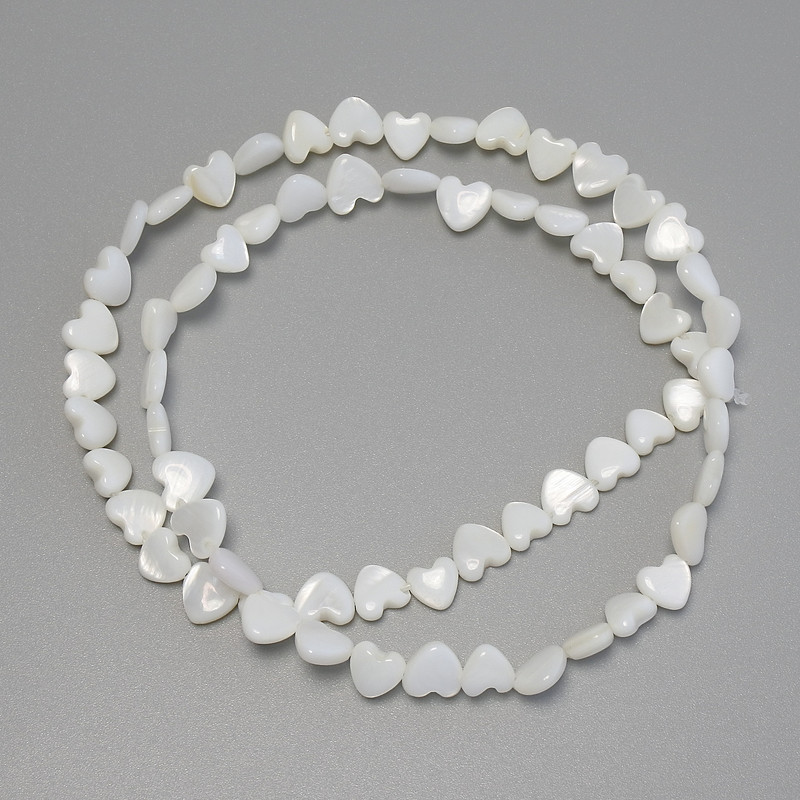 Mother-of-Pearl Beads, Heart Shape, Diameter 5-6x5-6mm+/-, Length 39cm+/- on Fishing Line