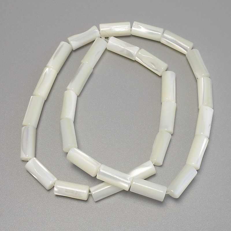 Mother-of-Pearl Beads, Cylinder, Diameter 13x6mm+-, Length 39cm+- on Fishing Line