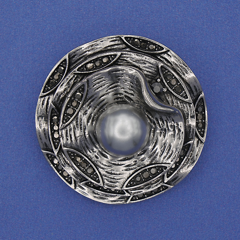 Brooch Accent Grey Pearl Grey Rhinestones Silver-Tone Metal 40mm+