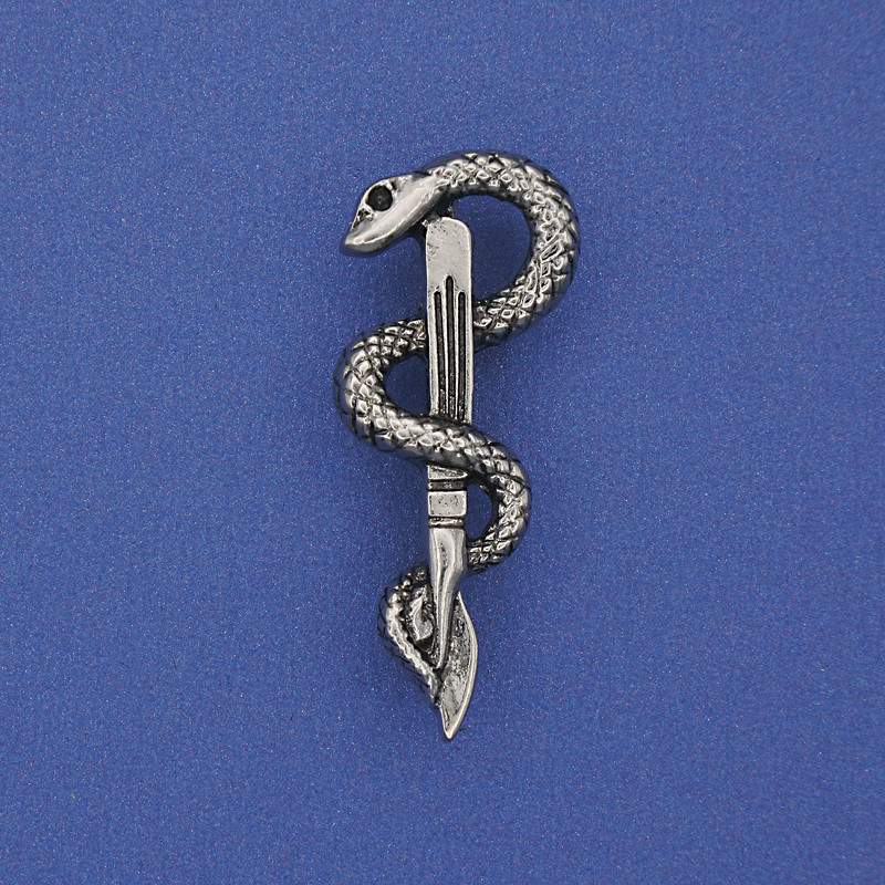 Snake Brooch, silver-tone metal, 37x15mm+