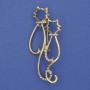Cats Brooch with Rainbow Rhinestones, matte gold-tone metal, 58x26mm+