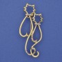 Cats Brooch with Rainbow Rhinestones, gold-tone metal, 58x26mm+