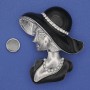 Magnetic Girl in a Hat Brooch, White Rhinestones, Black Enamel, Silver-Tone Metal, 53x45mm+