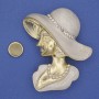 Magnetic Brooch Girl in a Hat White Rhinestones White Enamel Gold-Tone Metal 53x45mm+