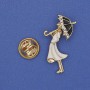 Brooch Girl with Umbrella White Rhinestones White Enamel Gold-Tone Metal 32x16mm+