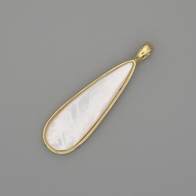 Pendant Mother-of-Pearl Drop 40x11mm+- Gold-Tone Metal