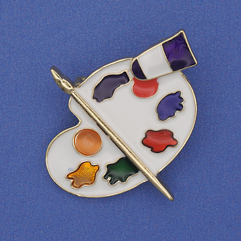 Palette Brooch Pendant with Enamel Gold-tone Metal 40x37mm+