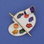 Palette Brooch Pendant with Enamel Gold-tone Metal 40x37mm+