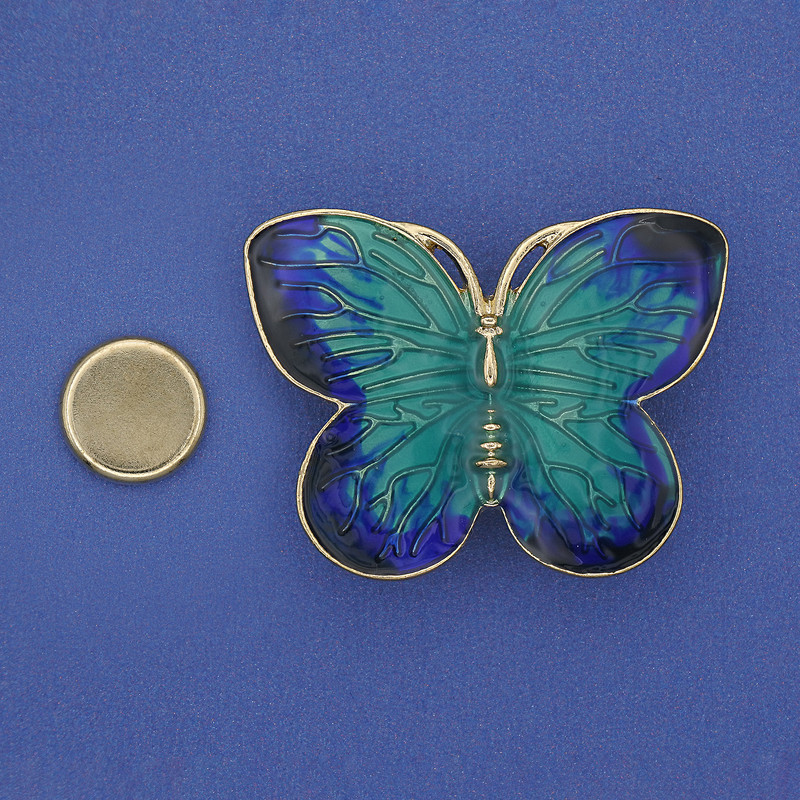 Magnetic Butterfly Brooch, blue and light blue enamel, gold-tone metal, 39x30mm+