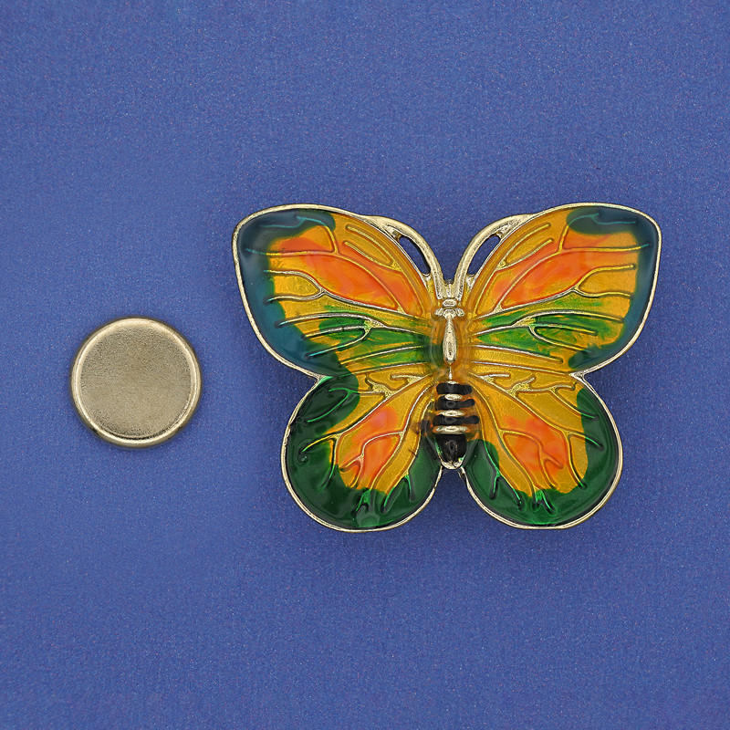 Magnetic Butterfly Brooch, coloured enamel, gold-tone metal, 39x30mm+