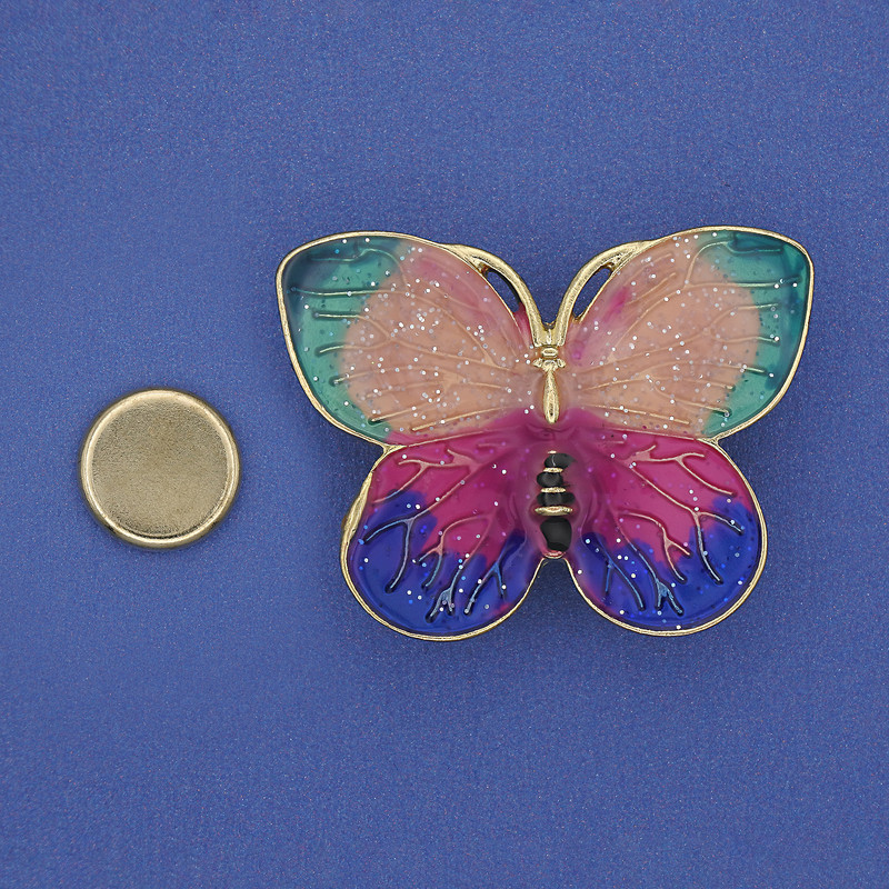 Magnetic Butterfly Brooch, coloured enamel, gold-tone metal, 39x30mm+