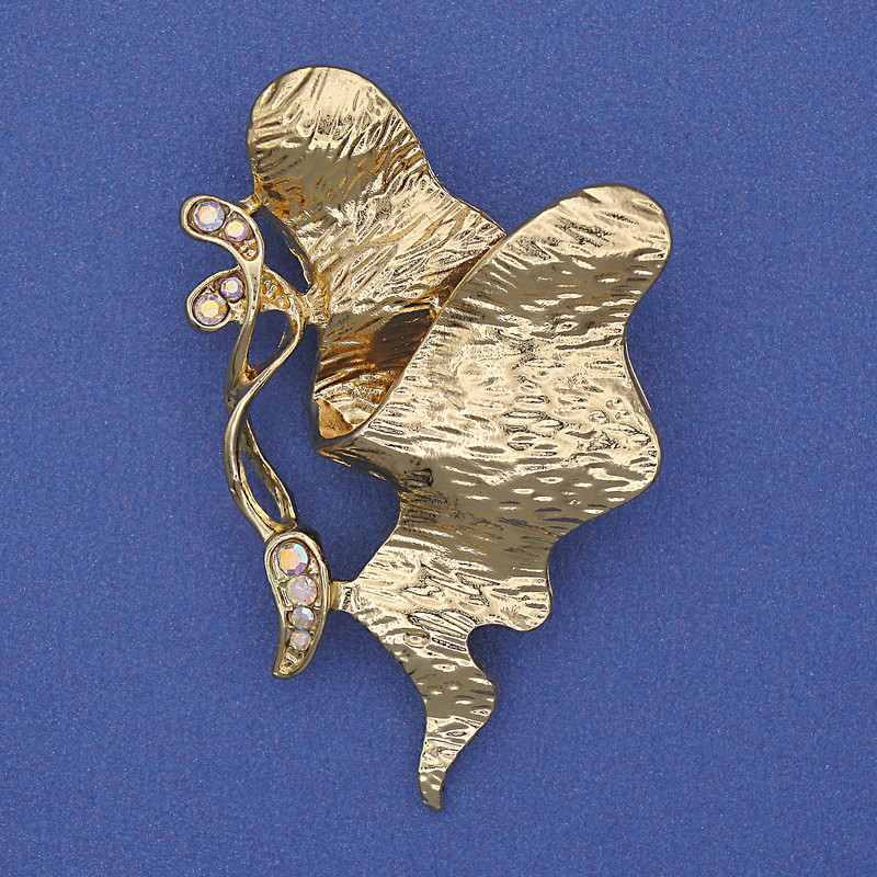 Accent Brooch Iridescent Rhinestones Gold-Tone Metal 50x30mm+