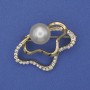 Accent Brooch Pearl (Faux) White Rhinestones Gold-Tone Metal 37x30mm+
