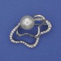 Accent Brooch Pearl (Faux) White Rhinestones Silver-Tone Metal 37x30mm+