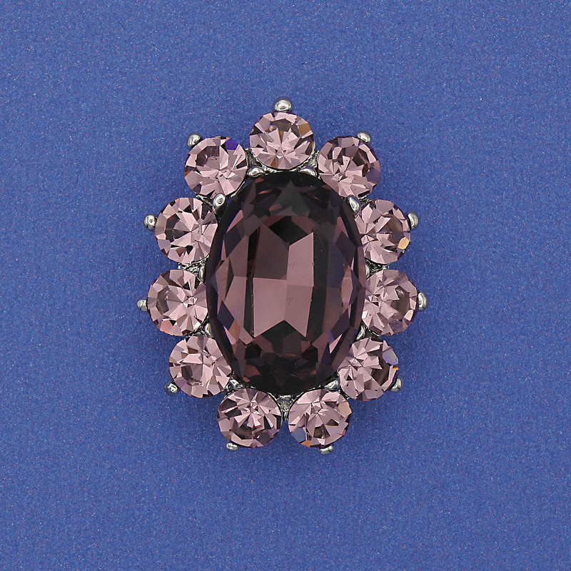 Accent Brooch Rich Pink Crystal Rhinestones Silver-Tone Metal 30x24mm+