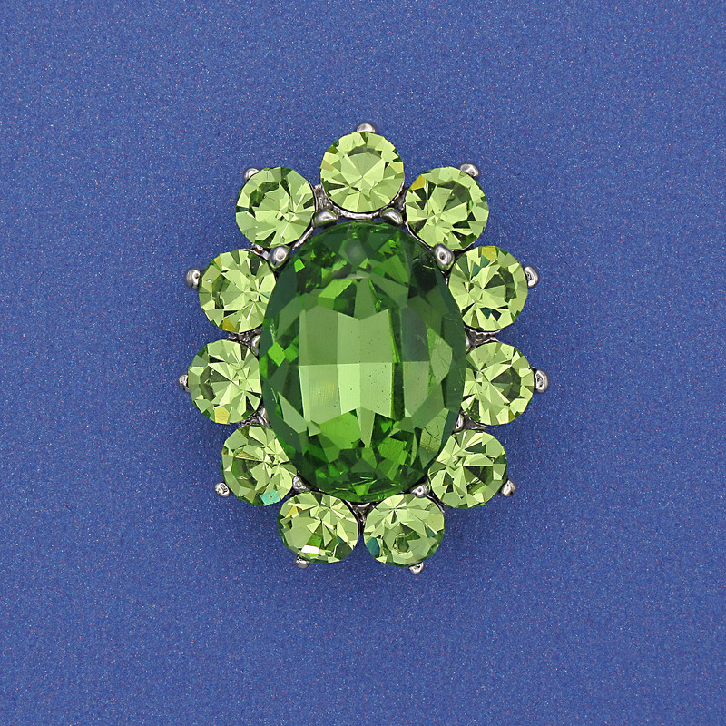 Accent Brooch Green Crystal Rhinestones Silver-Tone Metal 30x24mm+