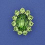 Accent Brooch Green Crystal Rhinestones Silver-Tone Metal 30x24mm+