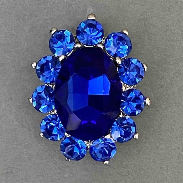 Accent Brooch Blue Crystal Rhinestones Silver-Tone Metal 30x24mm+