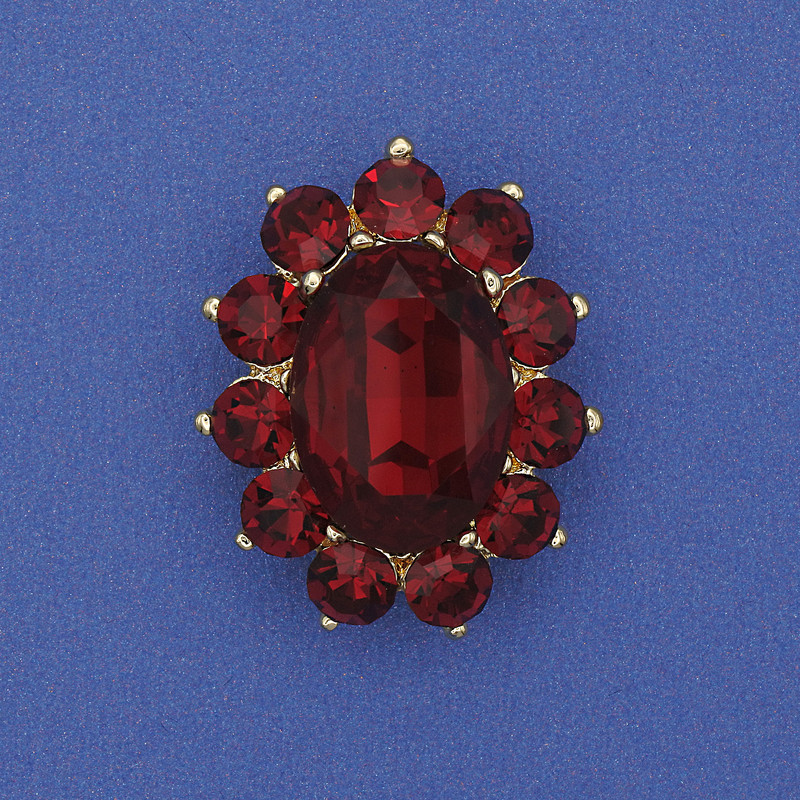 Accent Brooch, Red Crystal, Rhinestones, Gold-Tone Metal, 30x24mm+