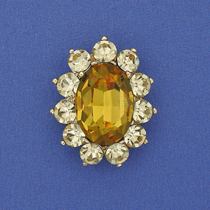 Brooch Accent Yellow Crystal Rhinestones Gold-Tone Metal 30x24mm+