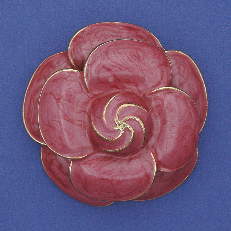 Flower Brooch Pink Enamel Gold-Tone Metal 45mm+