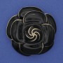 Flower Brooch Black Enamel Gold-Tone Metal 45mm+