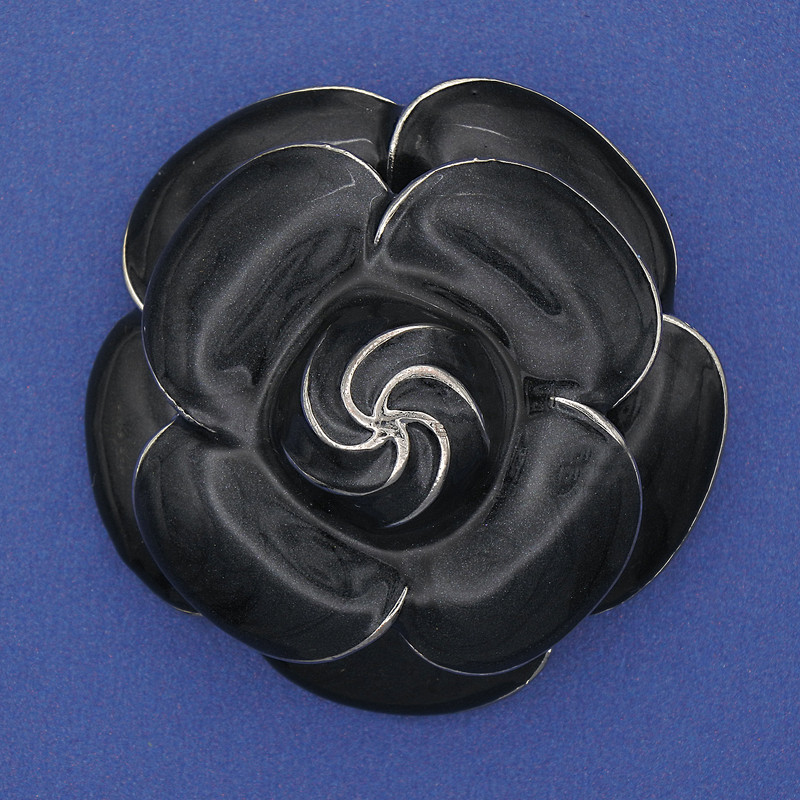 Grey Flower Brooch Enamel Silver-tone Metal 45mm+