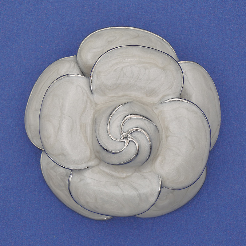 Flower Brooch Enamel Silver-Tone Metal 45mm+