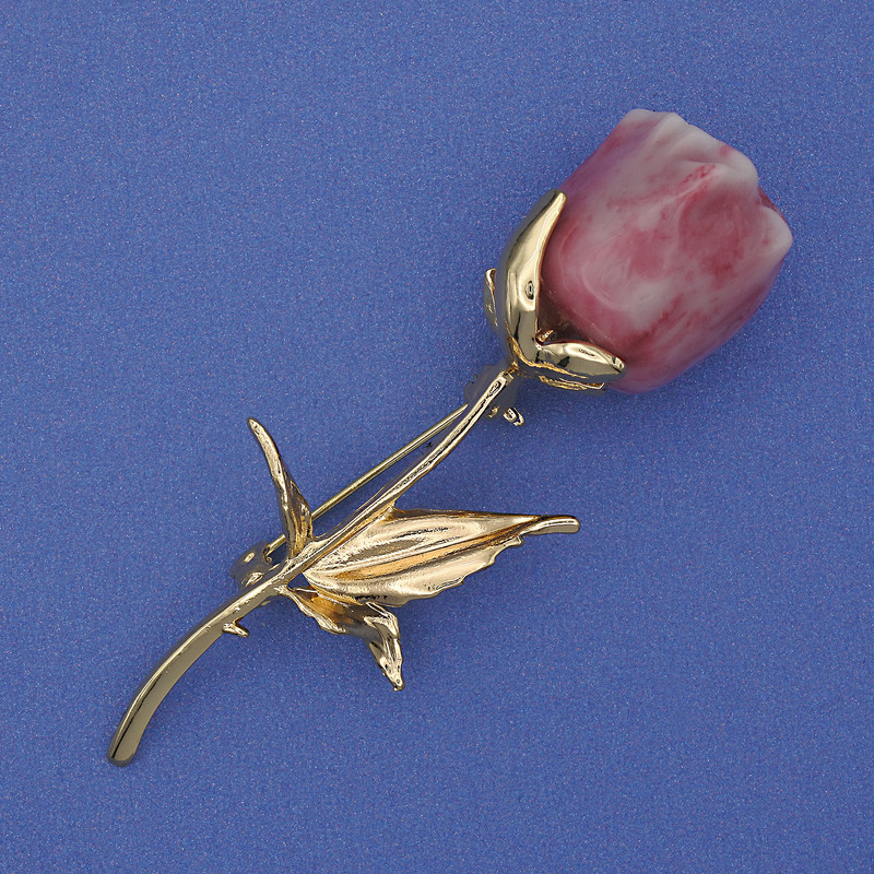 Rose Brooch, acrylic, gold-tone metal, 68x25mm+