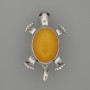 Brooch Pendant Turtle Imitation Amber 52x35mm+/- Moving Parts Silver-Tone Metal