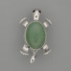 Brooch Pendant Turtle Jade 52x35mm+/-, moving parts, silver-tone metal