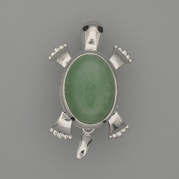 Brooch Pendant Turtle Jade 52x35mm+/-, moving parts, silver-tone metal