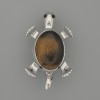 Brooch Pendant Turtle Tiger's Eye 52x35mm+/- Moving Parts Silver-Tone Metal