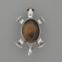 Brooch Pendant Turtle Tiger's Eye 52x35mm+/- Moving Parts Silver-Tone Metal