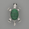 Brooch Pendant Turtle Malachite 52x35mm+/- Moving Parts Silver-Tone Metal