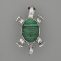 Brooch Pendant Turtle Malachite 52x35mm+/- Moving Parts Silver-Tone Metal