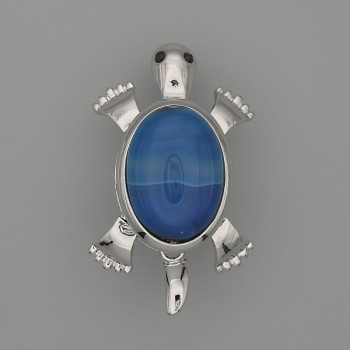 Brooch Pendant Turtle Agate 52x35mm+- movable parts silver-tone metal