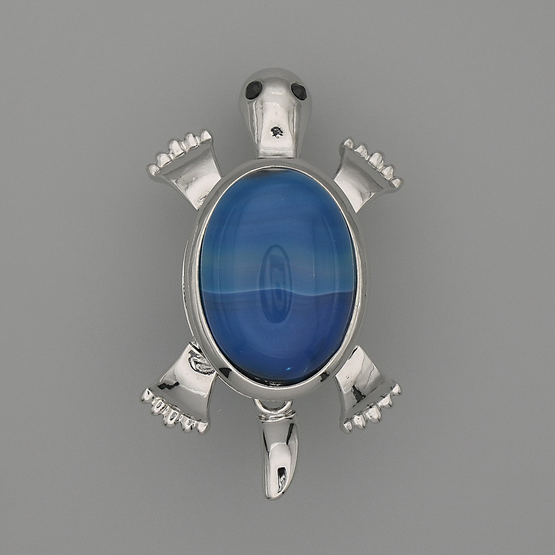 Brooch Pendant Turtle Agate 52x35mm+- movable parts silver-tone metal