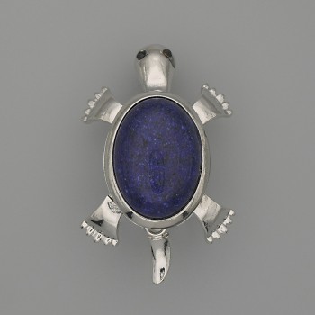 Brooch Pendant Turtle Lapis Lazuli 52x35mm+/- movable parts silver-tone metal
