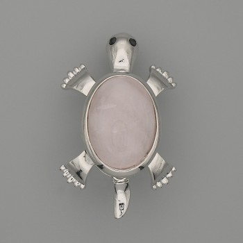 Brooch Pendant Turtle Rose Quartz 52x35mm+/- movable parts silver-tone metal