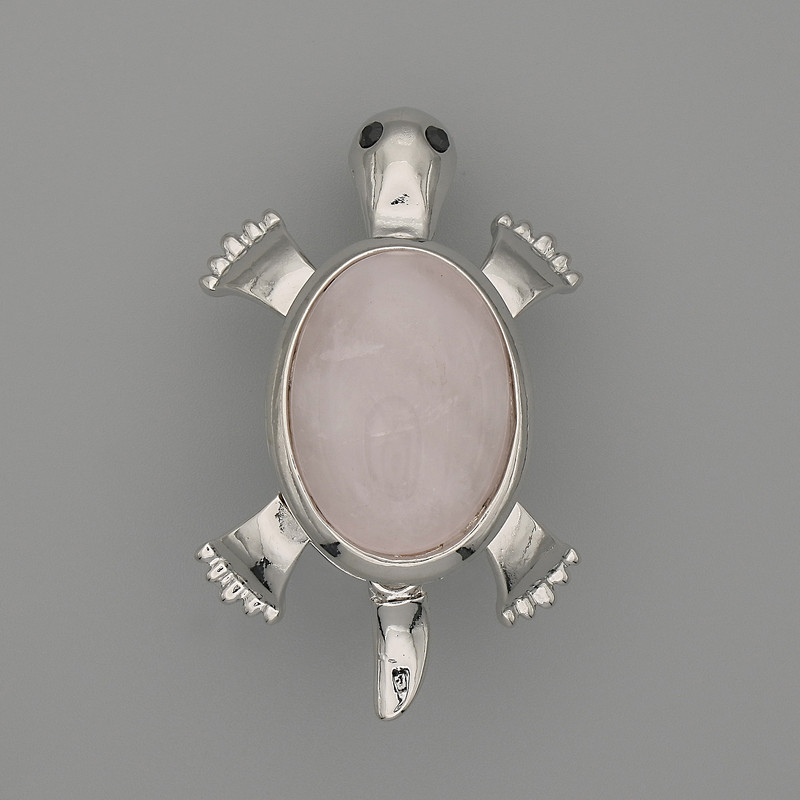 Brooch Pendant Turtle Rose Quartz 52x35mm+/- movable parts silver-tone metal