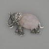 Brooch Pendant Elephant Rose Quartz 45x27mm+/- black rhinestones silver-tone metal