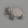 Brooch Pendant Elephant Rose Quartz 45x27mm+/- black rhinestones silver-tone metal
