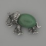 Brooch Pendant Elephant Jade 45x27mm+- black crystals silver-tone metal